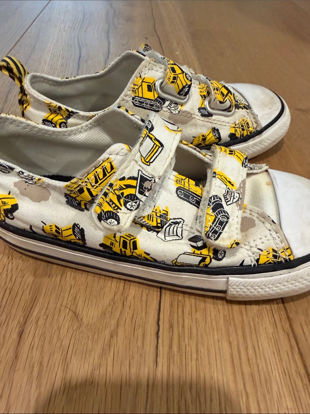 Converse Kids Canvas Velcro Sneakers with Yellow Construction Print